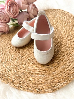 Aysskids Beyaz Taşlı Simli Kız Çocuk Bebek  Ayakkabı