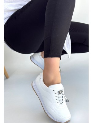 Aesco Finna Beyaz Cilt Bağcıklı Spor Ayakkabı - Lisinya