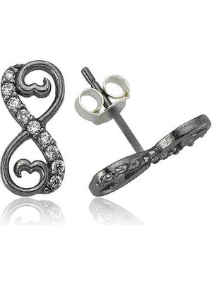 Fm Gümüş Kalpli Sonsuzluk Çivili Küpe