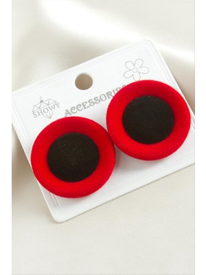 Zero Land Matrixzn Düğme Süet Kumaş Küpe - Kırmızı