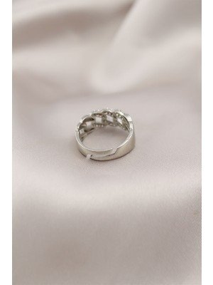 Aesco Gümüş Renk Metal Zincir Model Taşlı Kadın Yüzük - Lisinya