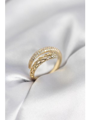 Prativas Gold Renk Zirkon Taşlı Sarmal Kadın Yüzük - PRT3500EB10440