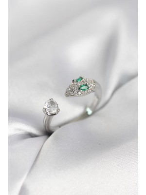 Prativas Yılan Model Zirkon Taşlı Gümüş Renk Kadın Yüzük - PRT3500EB10534