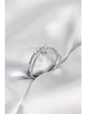 Prativas Gümüş Renk Incili Yıldız Model Zirkon Taşlı Kadın Yüzük - PRT3500EB10555