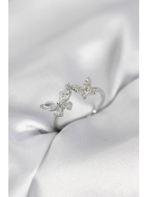 Prativas Kelebek Model Zirkon Taşlı Gümüş Renk Kadın Yüzük - PRT3500EB10532