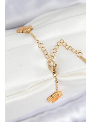 Aesco 316L Çelik Sedefli Turuncu Gold Renk Yonca Kadın Bileklik - Lisinya