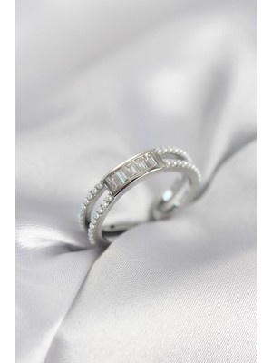 Prativas Baget Zirkon Taşlı Gümüş Renk Incili Kadın Yüzük - PRT3500EB10486