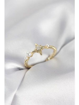 Prativas Minimal Kutup Yıldızı Model Zirkon Taşlı Gold Renk Kadın Yüzük - PRT3500EB10582