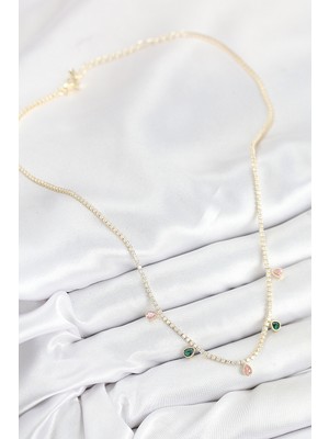 Aesco Pirinç Zirkon Taşlı Su Yolu Damla Model Gold Renk Kadın Kolye - Lisinya