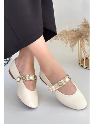 Aesco Atnis Bej Cilt Babet Ayakkabı - Lisinya