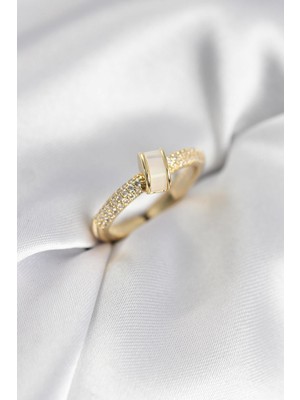 Prativas Zirkon Taşlı Sedefli Gold Renk Kadın Yüzük - PRT3500EB10397