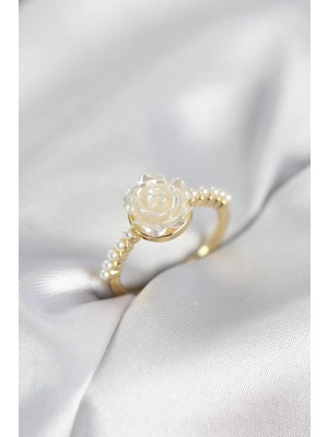 Prativas Gold Renk Gül Model Incili Kadın Yüzük - PRT3500EB10549