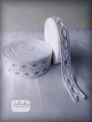 Nexa Dalga Desen Motifli Şerit Nakış Modeli | Nakış Aksesuar (Beyaz)