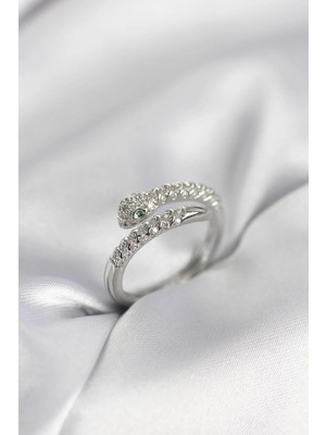 Prativas Yılan Model Gümüş Renk Zirkon Taşlı Kadın Yüzük - PRT3500EB10445