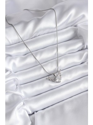 Aesco 316L Çelik Gümüş Renk Zirkon Taşlı Boynuz Model Kadın Kolye - Lisinya