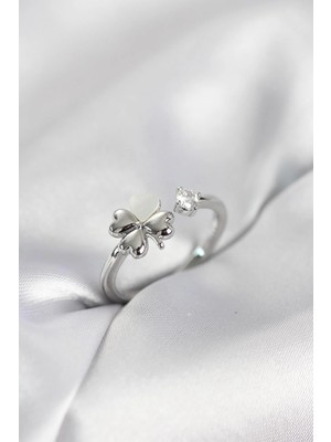 Prativas Gümüş Renk Yonca Model Sedefli Kadın Yüzük - PRT3500EB10557