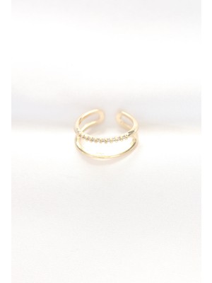 Aesco 2li Görünümlü Su Yolu Tasarımlı Gold Renk Ayarlanabilir Yüzük - Lisinya