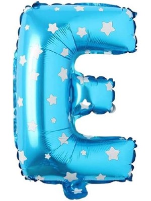 Liora E Harfi 16 Inç Mavi Yıldızlı Renk Folyo Balon 36 cm (Mavi)