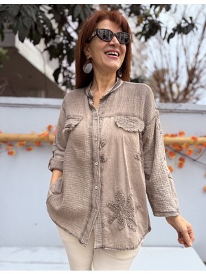Denizege Butik Italyan Taşlanmış Gömlek/ceket Kahverengi