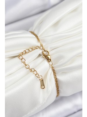 Aesco 316L Çelik Zincir Mor Mineli Sanatsal Portre Inci Detaylı Çiçek Model Gold Renk Kadın Bileklik - Lisinya