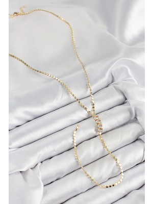 Aesco Pirinç Zirkon Taşlı Ezme Zincirli Model Gold Renk Y Kolye - Lisinya