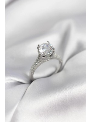 Prativas Gümüş Renk Tek Taş Model Zirkon Taşlı Kadın Yüzük - PRT3500EB10421