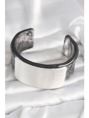 Aesco Siyah Mermer Desen Akrilik Plastik Dikdörtgen Plaka Model Vintage Kadın Bilezik - Lisinya