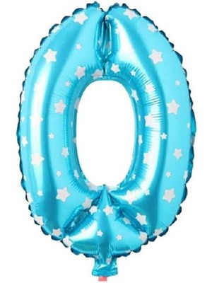 Liora 0 Rakamlı 16 Inç Mavi Yıldızlı Folyo Balon 36 cm (Mavi)