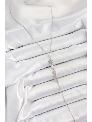 Aesco Pirinç Zirkon Taşlı Sıralı Yıldız Figürlü Y Model Gümüş Renk Kadın Kolye - Lisinya