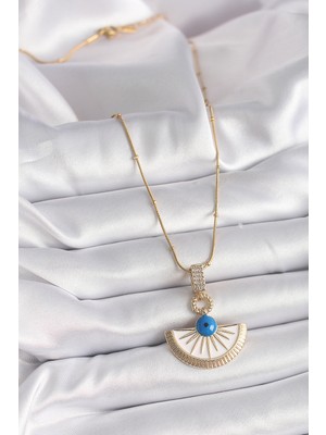 Aesco 316L Çelik Gold Renk Zincir Zirkon Taş Detaylı Nazar Boncuk Göz Model Kadın Kolye - Lisinya