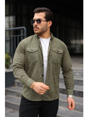 Etiler Collection Erkek Uzun Kollu Cepli Kadife Gömlek