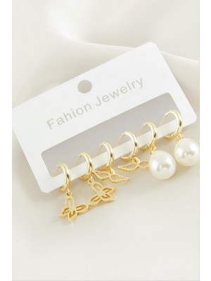 Zero Land Matrixzn 6 Adet Kanat Kelebek Taşlı Halka Küpe - Sarı