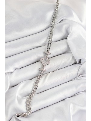 Aesco Pirinç Zirkon Taşlı Yonca Model Gümüş Renk Kadın Bileklik - Lisinya