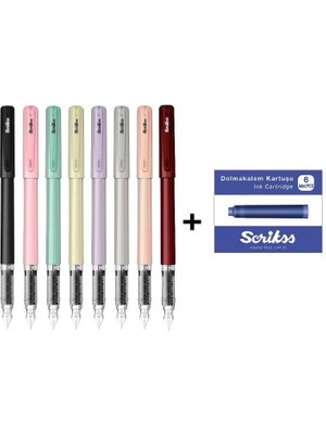 Scrikss Primeo Dolma Kalem Seti 8 Renk M Uç & 6'lı Mavi Kartuş