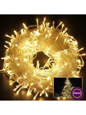 Aesco Yılbaşı Aydınlatması 100 LED Perde Hortum Sıcak Beyaz Işık - 10 Metre Dekoratif Şeffaf Kablolu Süs - Lisinya