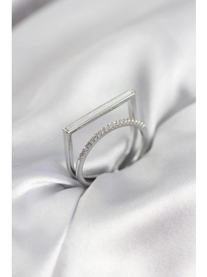 Prativas Gümüş Renk Sedefli Zirkon Taşlı 2li Kadın Yüzük - PRT3500EB10411