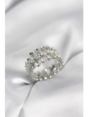 Prativas Gümüş Renk Zirkon Taşlı Sıralı Damla Model Kadın Yüzük - PRT3500EB10500