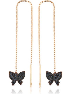 Fm Gümüş Kelebek Zincir Küpe