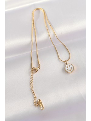 Aesco 316L Çelik Zincir Altın Renk Mermer Desenli Minimal Smile Kolye - Lisinya
