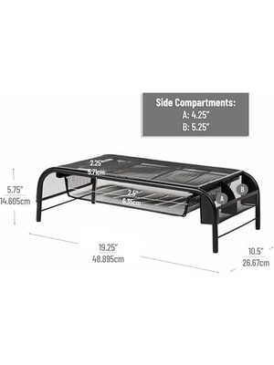 Liora Reader Network Monitör Standı, 3, 1 Kağıt Tepsi ve 2 Yan Depolama Bölmesi, Masaüstü Düzenleyici, Metal Örgü, 2'li Set, Siyah 2'li Paket