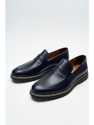 Lusive %100 Hakiki Deri Lacivert Günlük Rahat Loafer Erkek Ayakkabı LUASS28AL0048