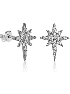 Tienda Elegante Gümüş Kutup Yıldızı Küpe