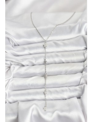 Aesco 316L Çelik Zincir Gümüş Renkli Yıldız Model Kadın Y Kolye - Lisinya