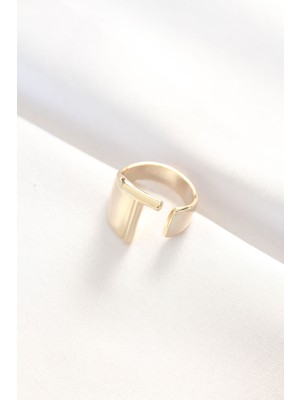 Aesco T Harfli Altın Renk Ayarlanabilir Yüzük - Lisinya