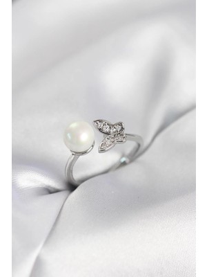 Prativas Kelebek Incili Model Gümüş Renk Zirkon Taşlı Kadın Yüzük - PRT3500EB10585