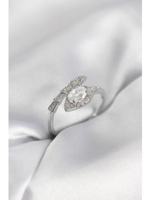 Prativas Yılan Model Gümüş Renk Zirkon Taşlı Kadın Yüzük - PRT3500EB10467