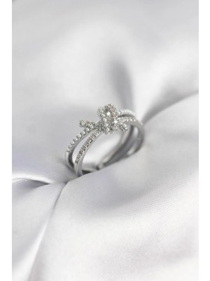 Prativas Gümüş Renk Incili Zirkon Taşlı Düğüm Kadın Yüzük - PRT3500EB10404