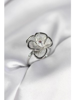 Prativas Gümüş Renk Çiçek Model Vintage Kadın Yüzük - PRT3500EB10453