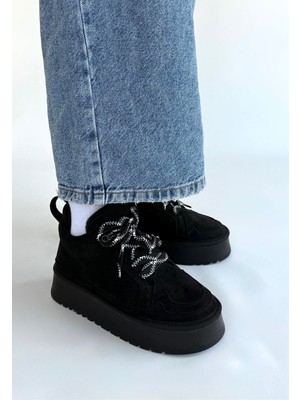 Aesco Muden Siyah Süet Bağcıklı Bot - Lisinya
