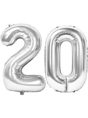 Nexa - 20 Rakamı Gümüş Folyo Balon 16 Inch 40 cm